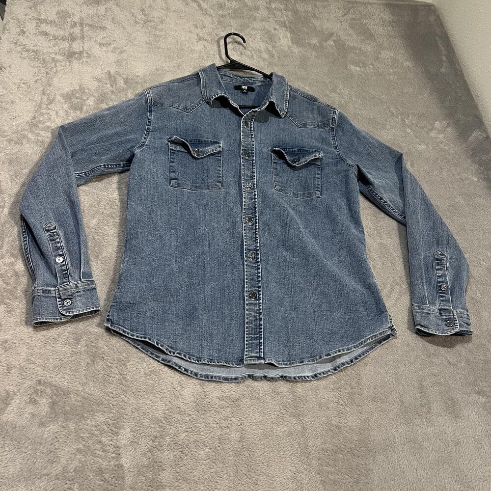 Frye Denim Button-Up Shirt in Medium Blue